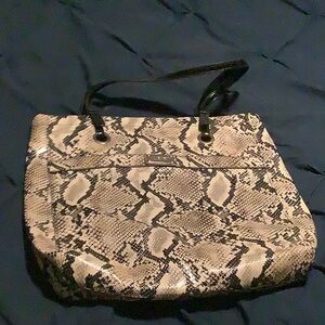 Nine West Cream and Black Snakeskin Tote
